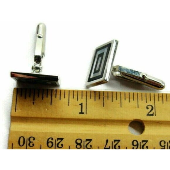 Cufflinks Black Onyx Pearl Double Rectangle Sterling Silver 925 Patina Vtg - Picture 6 of 12